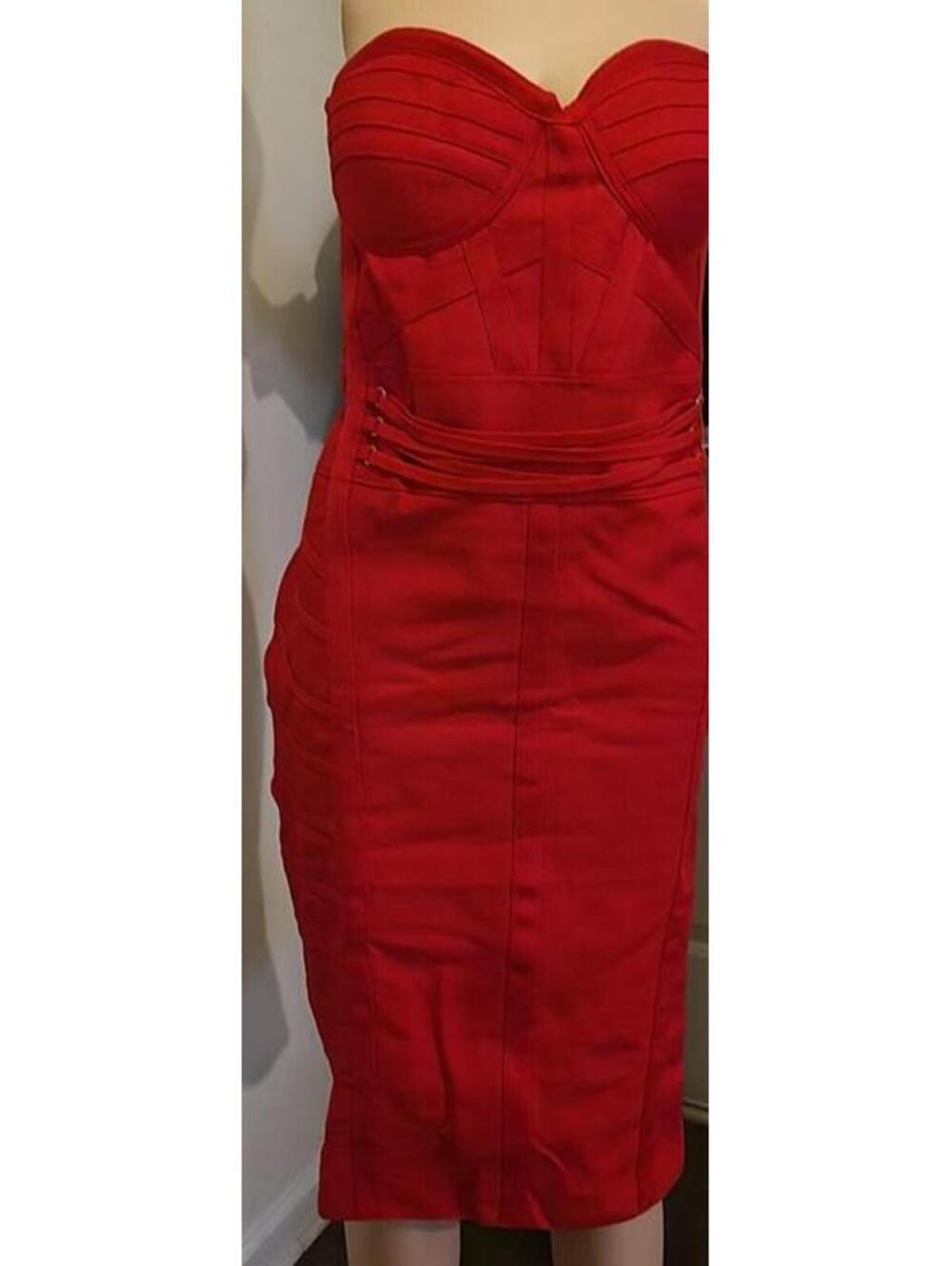 Hybrid & Company Women's Red Strapless Midi Plus Size Bodycon Dress Size 3X